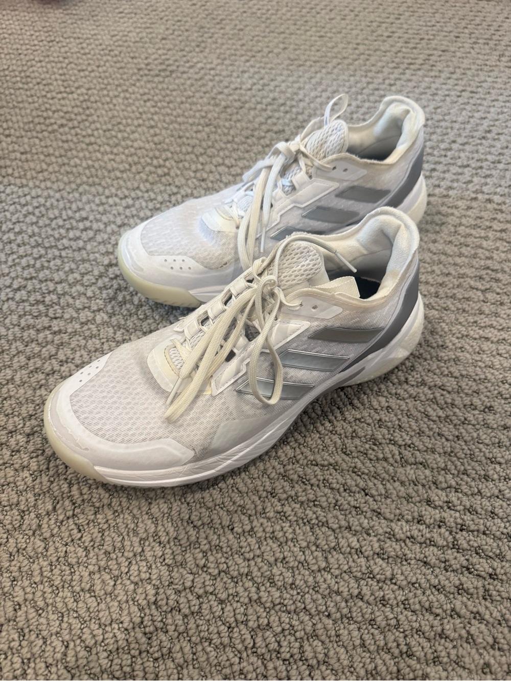 Adidas White and Silver Volleyball Shoes